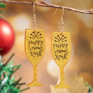 Happy New Year Champagne Glass Earrings
